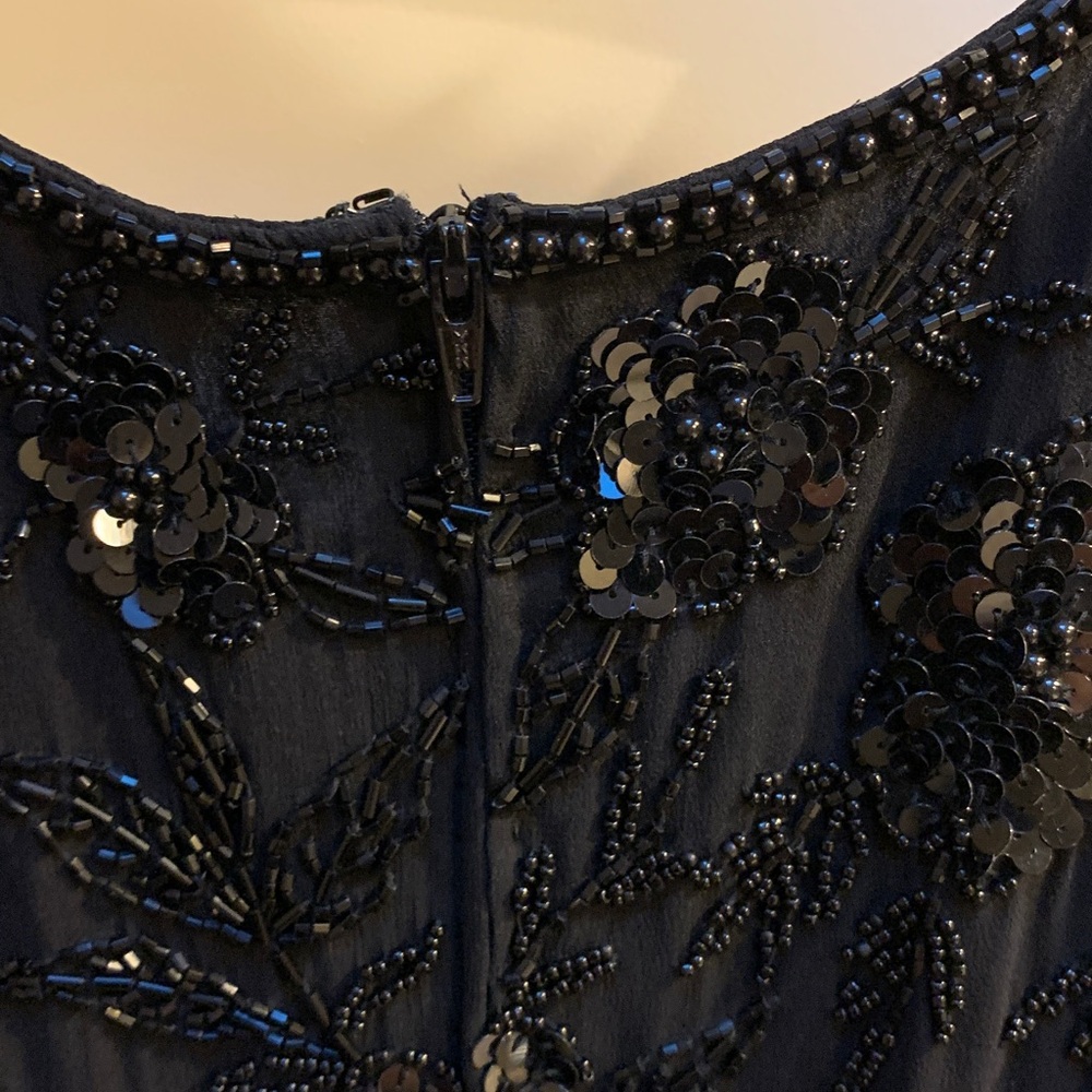 Oleg Cassini Black Beaded Crop Top with Fringe - Picture 6 of 7